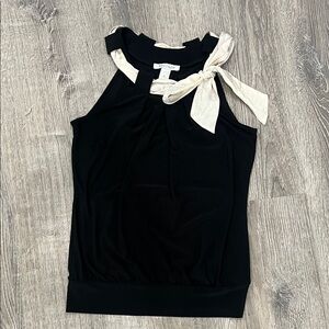 White House Black Market Black Sleeveless Top with Cream Bow